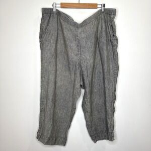 J Jill Love‎ Linen Pull On Cropped Pants 3X Green Gray Coastal Grandmother Beach
